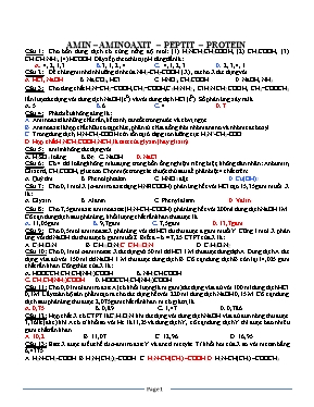 Bài tập trắc nghiệm Hóa học 12 Amin  Amino axit  Peptit  Protein